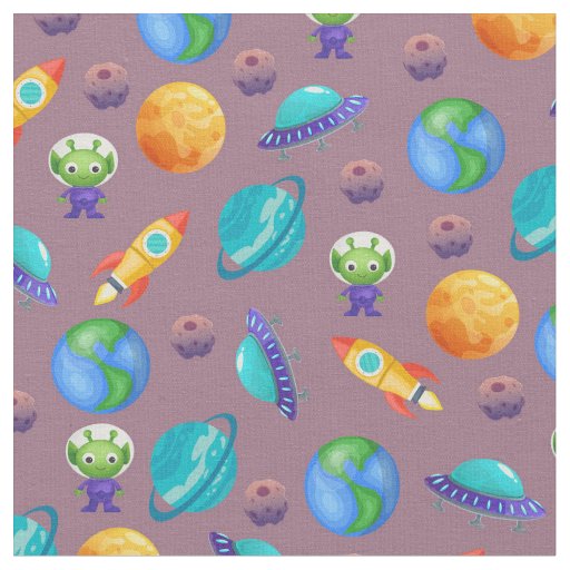 Space Explorers on Dark Gray-Pink Fabric