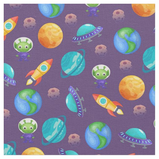 Space Explorers on Dark Purple Fabric