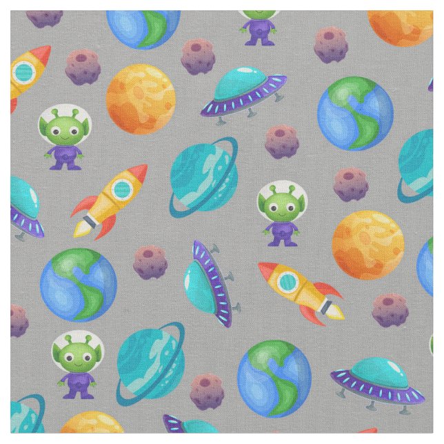 Space Explorers on Gray Fabric (Close Up)