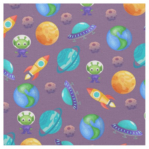 Space Explorers on Grayish Purple Fabric
