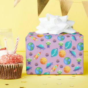 Space Explorers on Lavender Purple Wrapping Paper