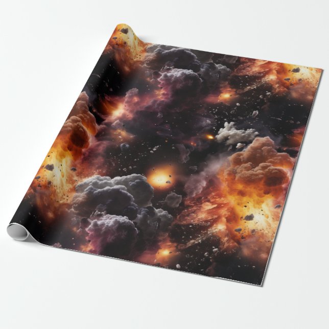 Space Explosions wrapping paper (Unrolled)
