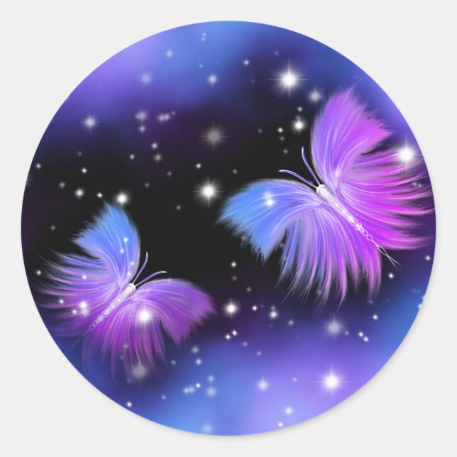Space Fantasy Butterflies Cosmic Classic Round Sticker (Front)