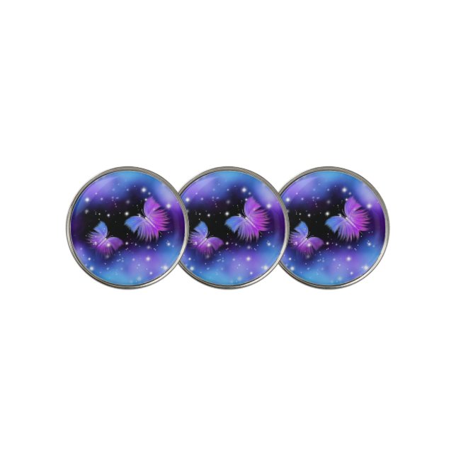 Space Fantasy Butterflies Cosmic Golf Ball Marker (3 Up)