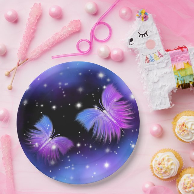 Space Fantasy Butterflies Cosmic Paper Plates (Party)