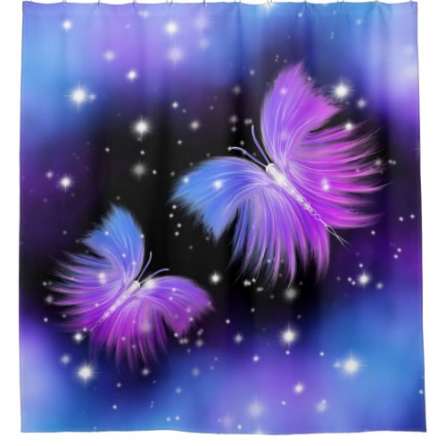 Space Fantasy Butterflies Cosmic Shower Curtain