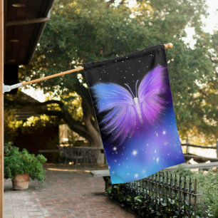 Space Fantasy Butterfly Cosmic House Flag