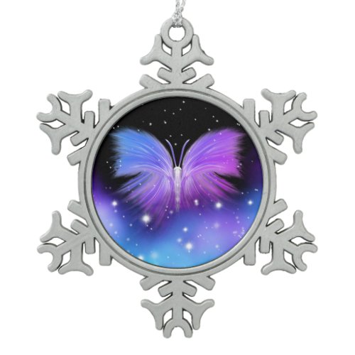 Space Fantasy Butterfly Cosmic Snowflake Pewter Christmas Ornament