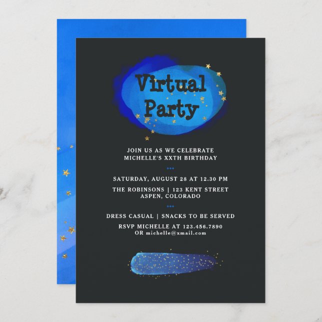 Space Fantasy Virtual Birthday Party Invitation (Front/Back)