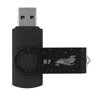 Space Fighter 67 Black & White USB Flash Drive