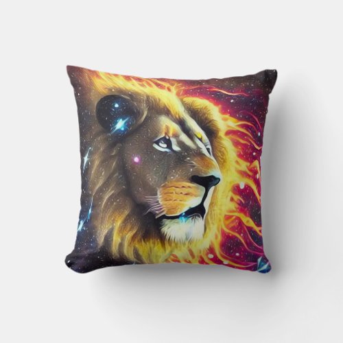 Space Fire Lion Throw Pillow