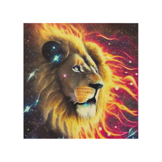Space Fire Lion Wood Wall Art