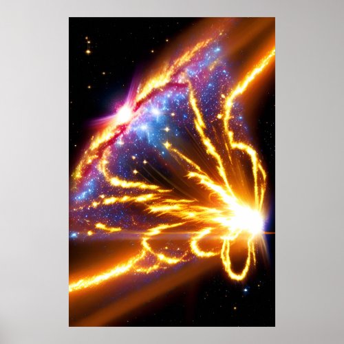 Space Fire Stars Electric Galaxy Night Sky Poster
