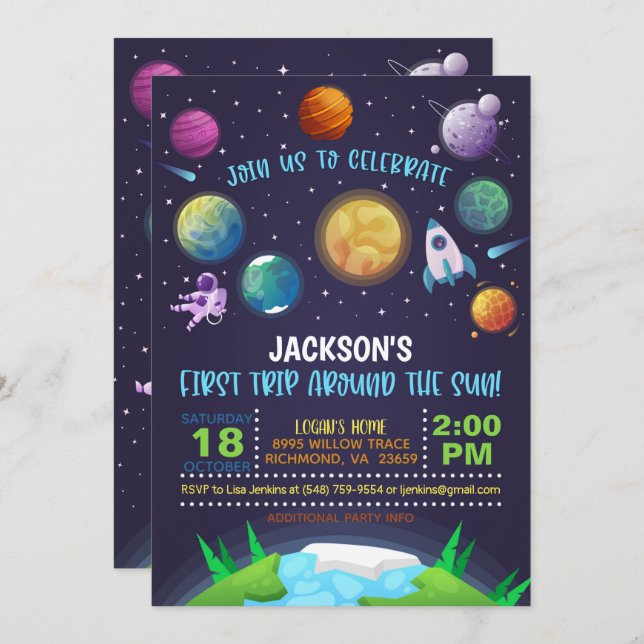Space First Birthday Invitation - First Trip (Front/Back)
