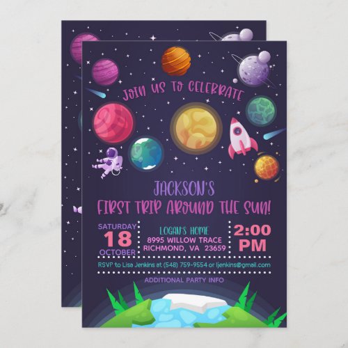 Space First Birthday Invitation _ First Trip Girl