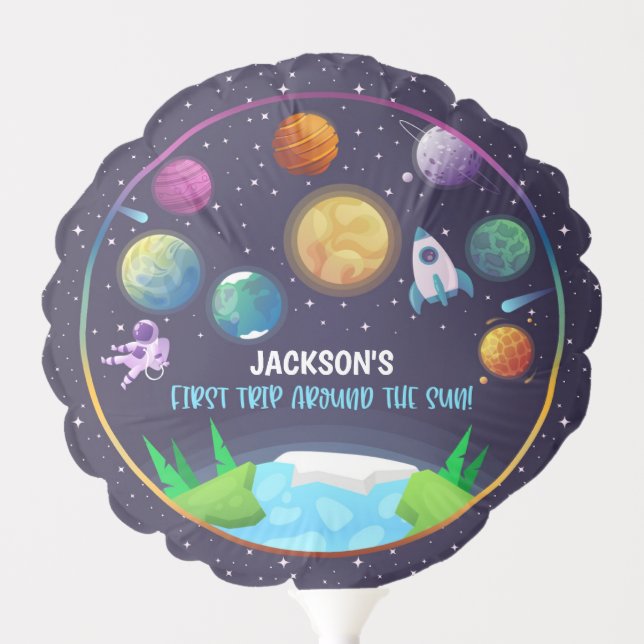Space First Birthday Party Balloon - First Trip (Front)