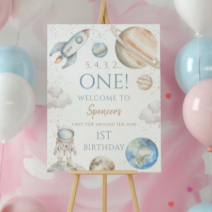 Space First Trip Around Sun 1st Birthday Welcome Foam Board