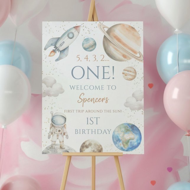 Space First Trip Around Sun 1st Birthday Welcome Foam Board (Creator Uploaded)