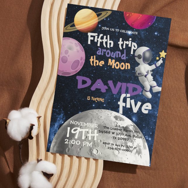 Space First Trip Around the Moon 1st Birthday  Invitation (Creator Uploaded)