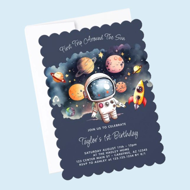 Space First Trip Around The Sun 1st Birthday Invitation (Creator Uploaded)