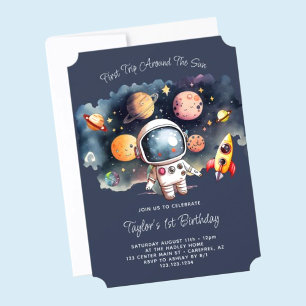 Space First Trip Around The Sun 1st Birthday Invitation