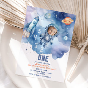 Space First trip around the sun Astronaut Photo Invitation