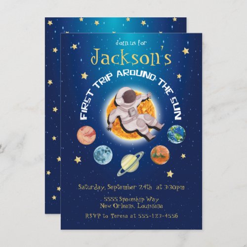 Space first trip around the sun Astronaut planets  Invitation