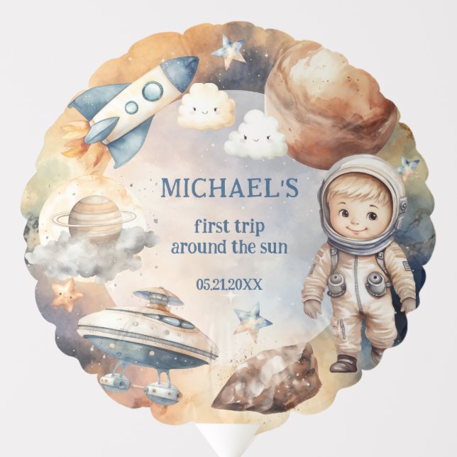 Space First Trip Around The Sun Birthday Balloon (Front)