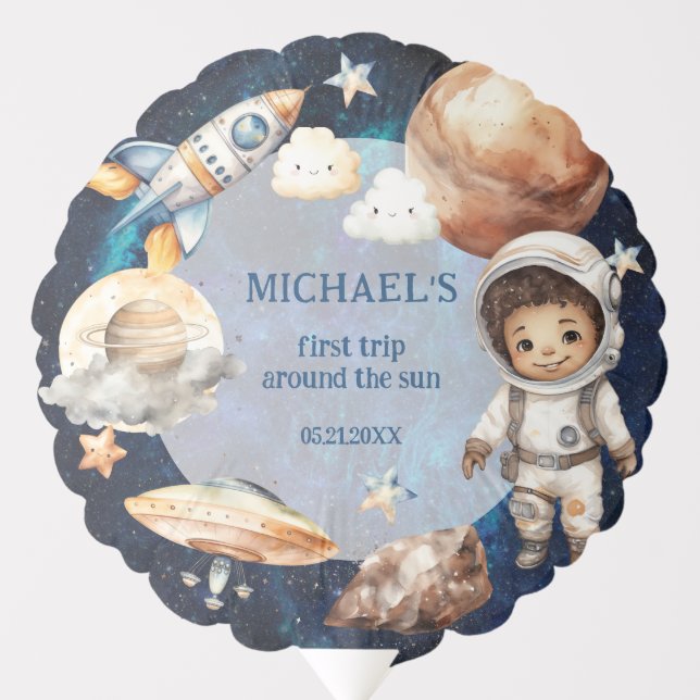 Space First Trip Around The Sun Birthday Balloon (Front)