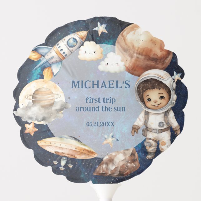 Space First Trip Around The Sun Birthday Balloon (Front)