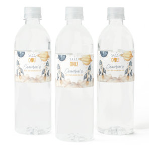 Space First Trip Around The Sun Birthday Party Water Bottle Label