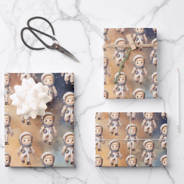 Space First Trip Around The Sun Birthday Wrapping Paper Sheets (Front)