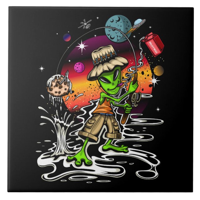 Space Fisherman Ceramic Tile (Front)