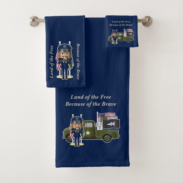 Space Force Nutcracker with Little Military Truck Bath Towel Set (Insitu)