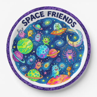 "Space Friends" Cute Aliens&Planets Paper Plate