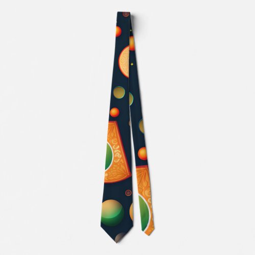 Space Fruits Red Green Isometric Pattern Neck Tie