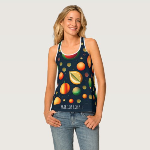 Space Fruits Red Green Isometric Pattern Tank Top