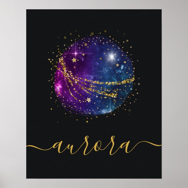 Space Galaxies and Gold Stars Personalized Poster (Front)
