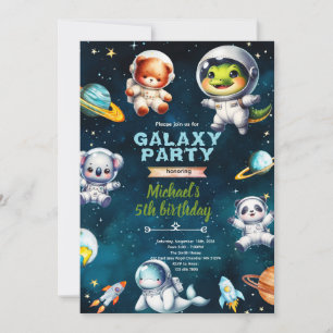 Space galaxy animals birthday theme invitation