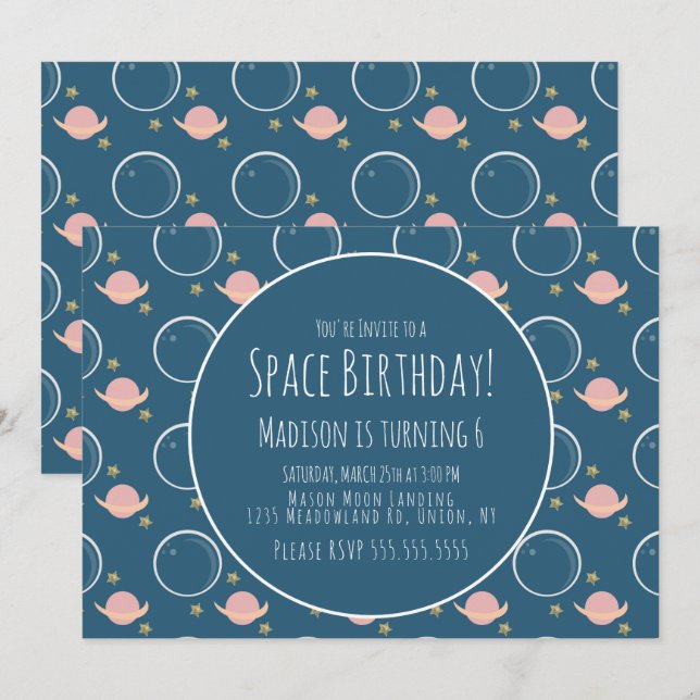Space Galaxy Asteroid Gold Stars Birthday Invitation (Front/Back)
