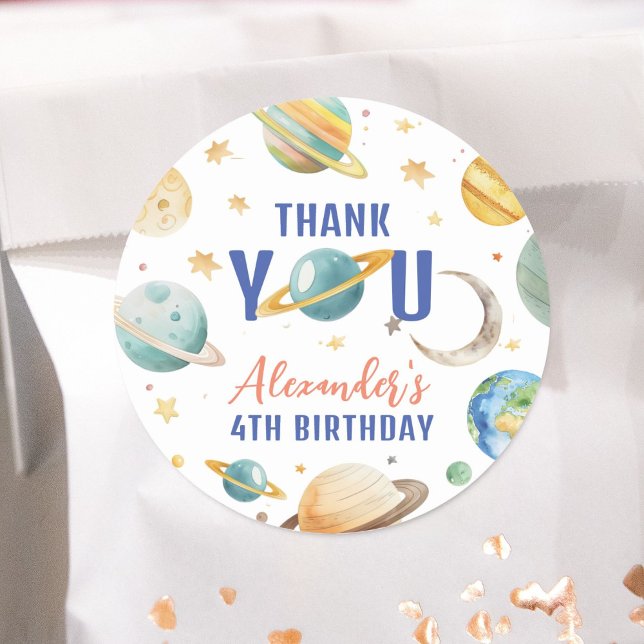 Space Galaxy Birthday Party Classic Round Sticker (Creator Uploaded)