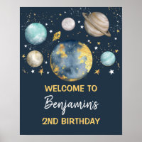 Space Galaxy Birthday Party Navy Gold Welcome