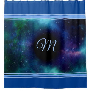 Space Galaxy Black Hole Blue Trim Monogram Shower Curtain