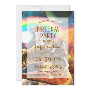 Space Galaxy Cat Riding Tiger on Pizza             Invitation