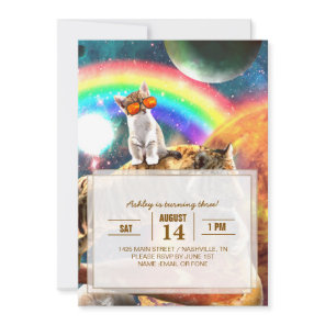 Space Galaxy Cat Riding Tiger on Pizza             Invitation