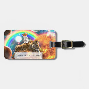Space Galaxy Cat Riding Tiger on Pizza             Luggage Tag