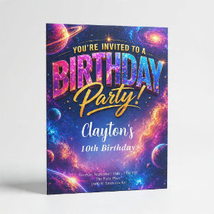Space Galaxy Celebration Theme Birthday Party Invitation