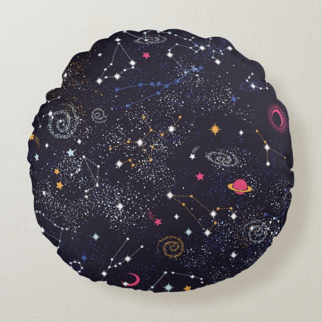 Space Galaxy constellation seamless pattern Round Pillow (Front)