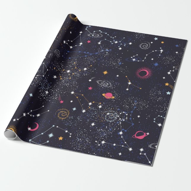 Space Galaxy constellation seamless pattern Wrapping Paper (Unrolled)