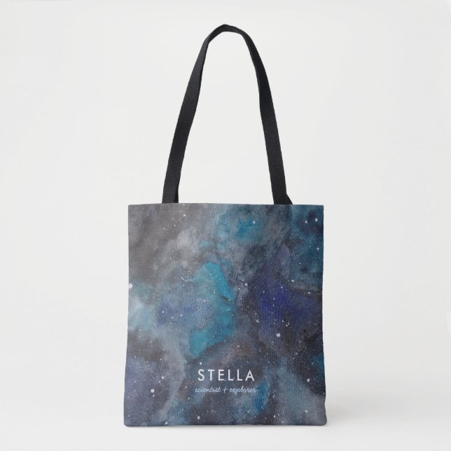 Space Galaxy Custom Name Stars Tote Bag (Front)